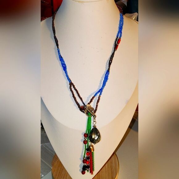 Premier Design Multicolor Beaded Necklace w/Tassel 12" or 24" New In Bag - Picture 1 of 5